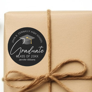 Elegant zwart afstudeerfeest op maat ronde sticker