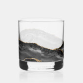 Elegant Zwart Agaat Geode Goud Glitter Monogram Whisky Glas (Rechts)