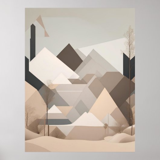 Elegant Zwart Beige Abstract Landschap Poster (Voorkant)