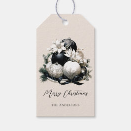 Elegant zwart beige ivoor kerst ornament cadeaulabel