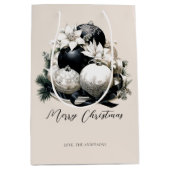 Elegant zwart beige ivoor kerst ornament medium cadeauzakje (Voorkant)