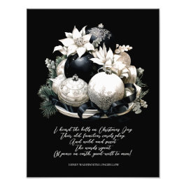 Elegant zwart beige kerst gedicht ornament foto afdruk