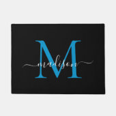 Elegant zwart blauw aangepaste monogram scriptnaam deurmat (Voorkant)
