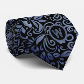 Elegant zwart blauw gradiënt bloemenmonogram stropdas (Opgerold)
