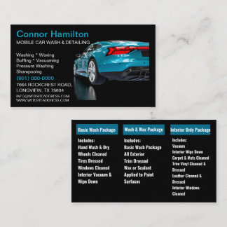 Elegant Zwart Blauw Mobiel Auto Wash Detail Visitekaartje