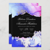 Elegant Zwart Blauw Paarse Zilver Formele Bruiloft Kaart (Voorkant / Achterkant)