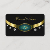 Elegant zwart Blauwgroen goud met monogram en diam Visitekaartje (Voorkant)