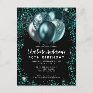 Elegant Zwart Blauwgroen Groen Glitter Balloon Ver Briefkaart