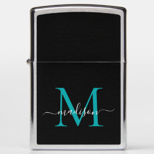 Elegant zwart Blauwgroen groen monogram vrouwelijk