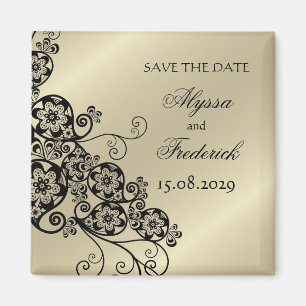 Elegant Zwart Bloemen Paisley Save The Date Magneet