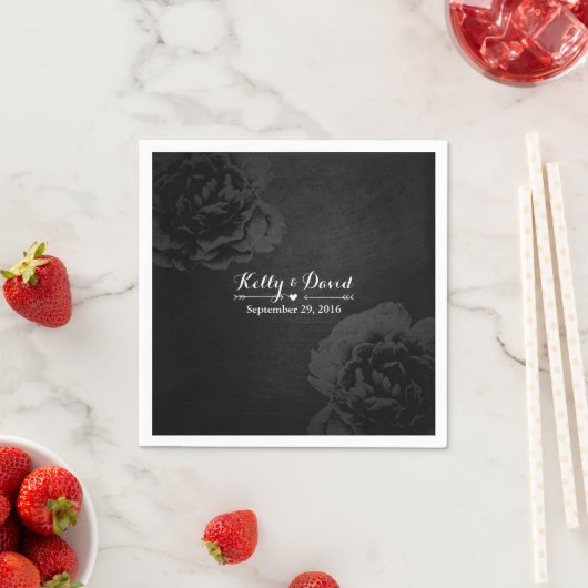 Elegant zwart bloemenbruiloft servetten (Insitu)