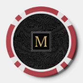 Elegant zwart bloemengoud monogram poker chips (Achterkant)