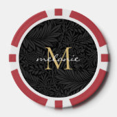 Elegant  zwart bloemengoud script monogram poker chips (Voorkant)