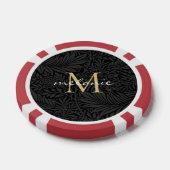 Elegant  zwart bloemengoud script monogram poker chips (Enkel)