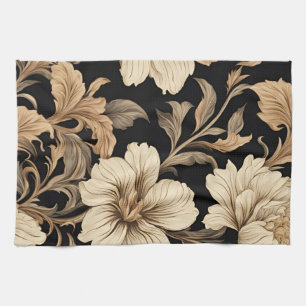 Elegant  zwart bloemenpatroon theedoek