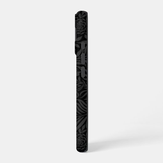 Elegant zwart bloemenscript monogram iPhone 16 hoesje (Linkerkant)