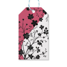 Elegant zwart bloemensilhouet op roze en wit