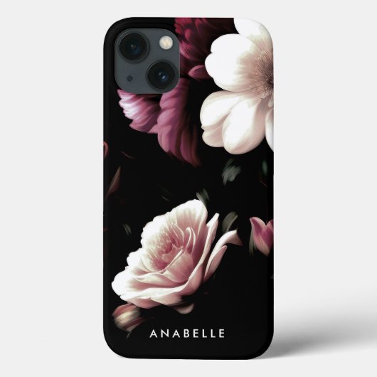 Elegant zwart bloemig botanisch monogram Case-Mate iPhone case (Achterkant)