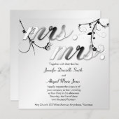 Elegant zwart bloemig mevrouw & mevrouw bruiloft u kaart (Voorkant / Achterkant)