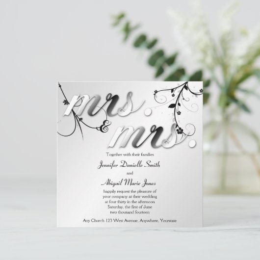 Elegant zwart bloemig mevrouw & mevrouw bruiloft u kaart (Staand voorkant)