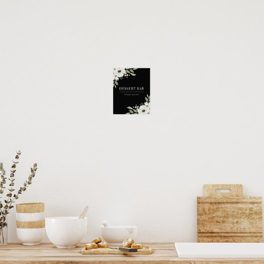 Elegant zwart bloemmotief botanisch dessertbar bor poster (Keuken)