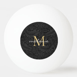 Elegant Zwart Bloemmotief Gouden Script Monogram Pingpongballen