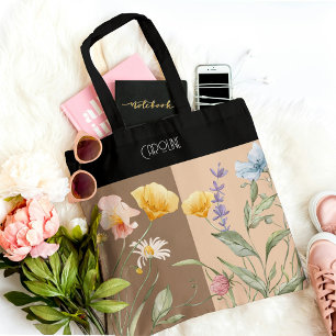 Elegant Zwart Bloemrijk Lentebeige bruin Trendy  Draagtas