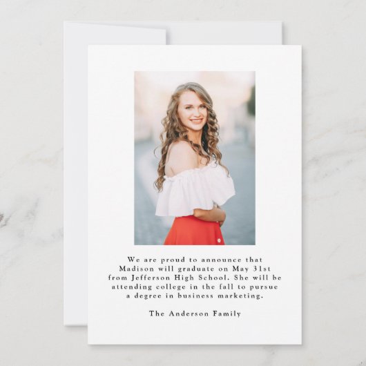 Elegant zwart boog foto Afstuderen Aankondiging (Achterkant)