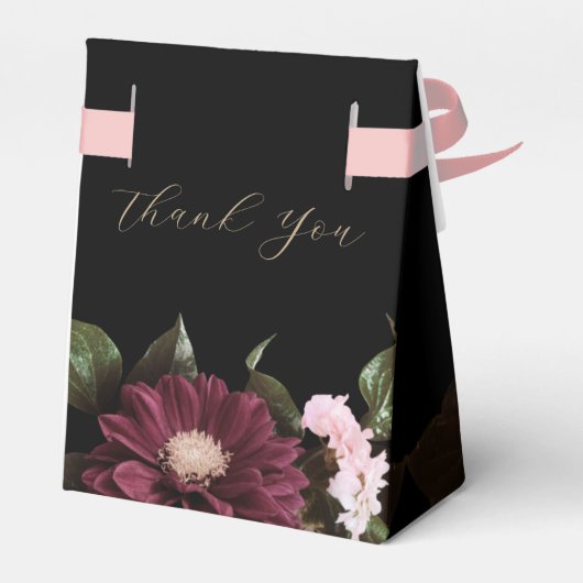 Elegant zwart bordeaux bloemenbruiloft bedankdoosjes (Achterkant)