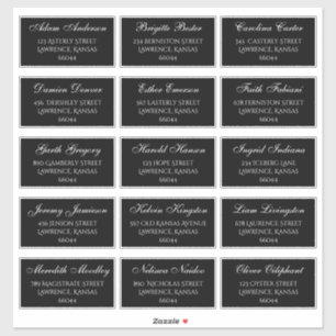 Elegant Zwart Bruiloft Gast Individuele Adressen Sticker