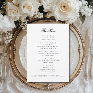 Elegant zwart bruiloft menu & receptie dank u