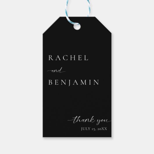 Elegant zwart bruiloft minimalistisch script dank cadeaulabel (Voorkant)