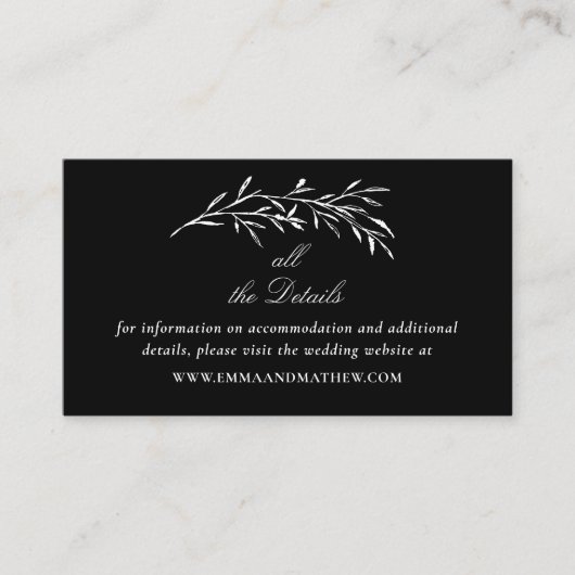 Elegant Zwart Bruiloft Website Details Informatiekaartje (Voorkant)