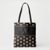 Elegant Zwart Bruin Polka Dots Streep Monogram THR Draagtas (Voorkant)
