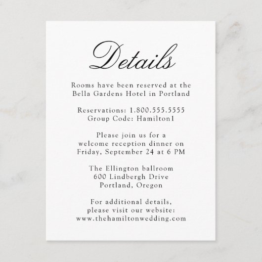 Elegant Zwart Chinoiserie Floral bruiloft Details Informatiekaartje (Voorkant)