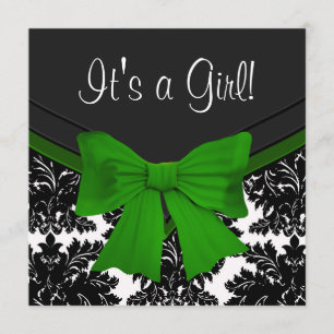 Elegant zwart Damask Emerald Green Baby shower Kaart