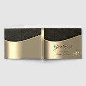 Elegant zwart damast gouden bruiloft gastenboek (Volledig)