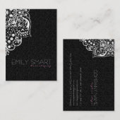 Elegant zwart damast wit  kant visitekaartje (Voorkant / Achterkant)