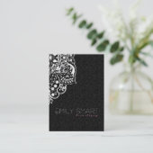 Elegant zwart damast wit  kant visitekaartje (Staand voorkant)