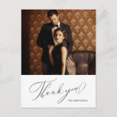 Elegant zwart dank je script foto bruiloft briefkaart (Voorkant)