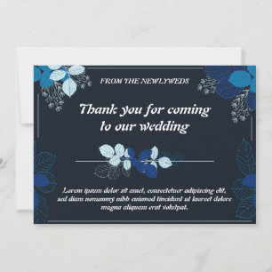 Elegant zwart en blauw bruiloft bedankkaart