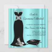 Elegant zwart en Blauwgroen blauw Quinceanera Kaart (Voorkant)