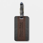 Elegant zwart en bruin leder bagagelabel (Achterkant verticaal)