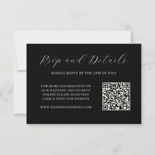 Elegant Zwart en Cream QR Code Bruiloft RSVP Kaart (Voorkant)