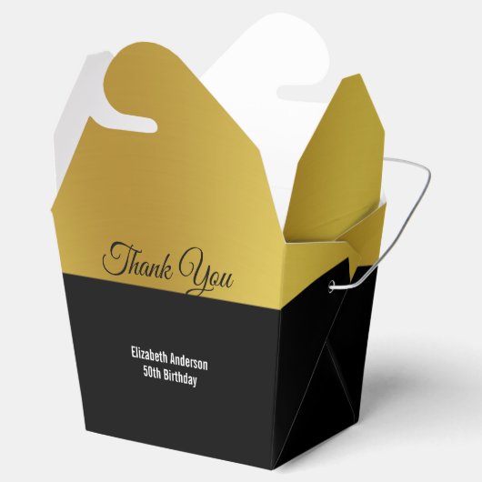 Elegant Zwart en Faux Gold Verjaardag Bedankdoosjes (Geopend)