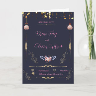 Elegant Zwart en Geometrisch Bloemen Bruiloft Invi