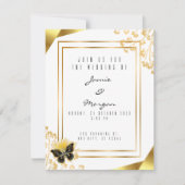 Elegant zwart en glanzend vlinder wit bruiloft notitiekaartje (Voorkant)