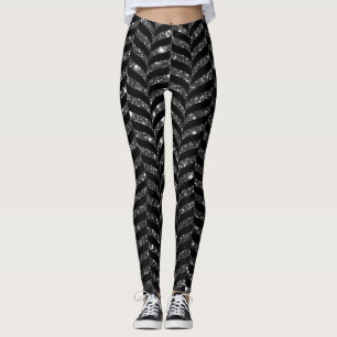 Elegant zwart en glitter look chevron print leggings