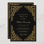 Elegant zwart en Gold Sweet 16 Kaart (Voorkant / Achterkant)