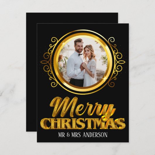Elegant Zwart en Goud 3d Vrolijk Kerstfeest Mr. & Feestdagenkaart (Voorkant / Achterkant)